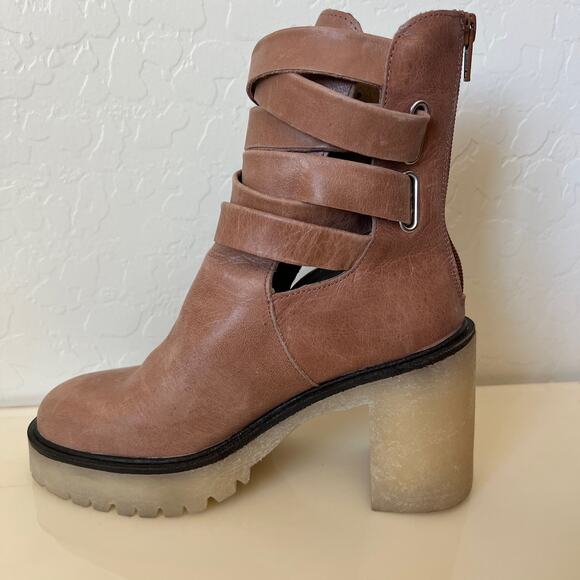 Free People Tan Leather Chunky Lug Sole Jesse Cut Out Boots Womens 36 EU - Picture 4 of 13